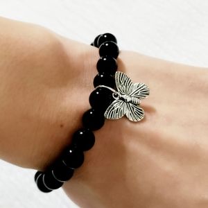 Natural 8mm Onyx Bracelet with butterfly charm 🦋
